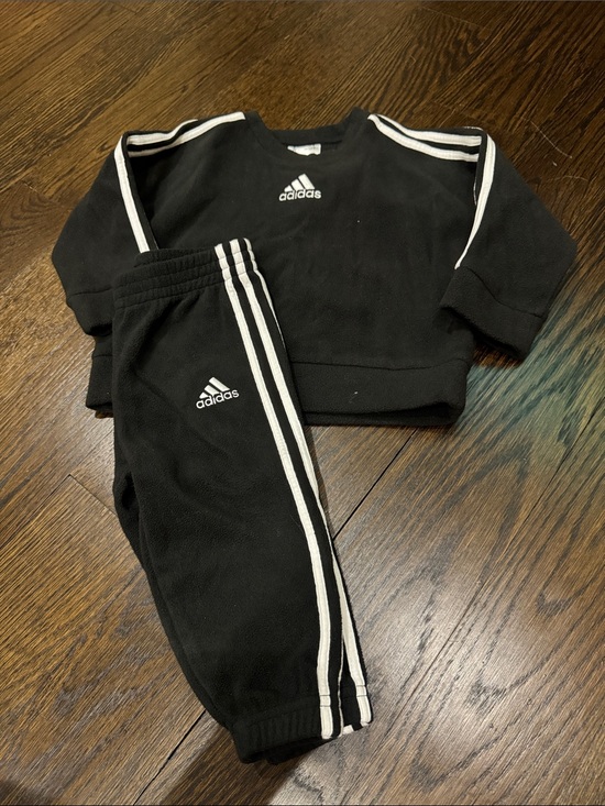 adidas Other - adidas Kids Black Sweatshirt & Joggers Set with White Stripes fleece